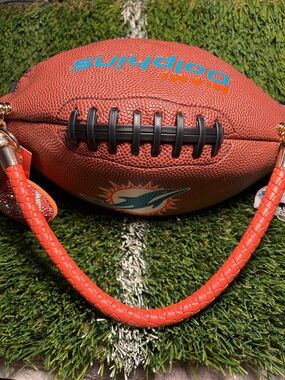Rawlings Miami Dolphins Brown Football handmade Bag with orange handle